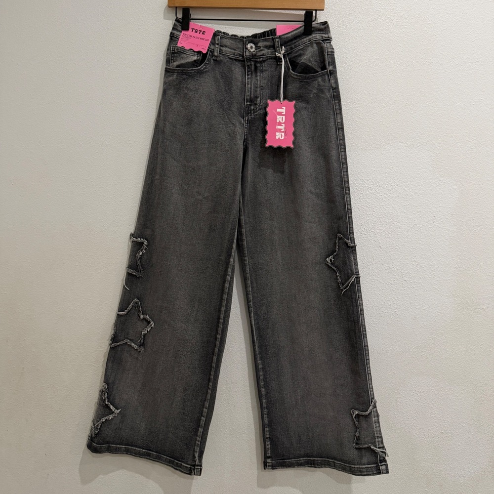 NEW TRTR Star Patch Wide Leg Relaxed Fit Jeans Juniors 9